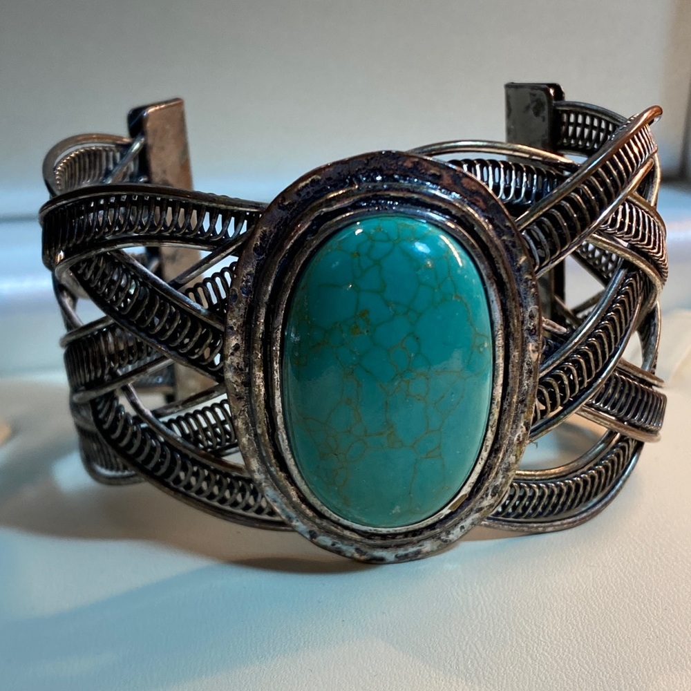 Silver Cuff Bracelet with Turquoise Stone